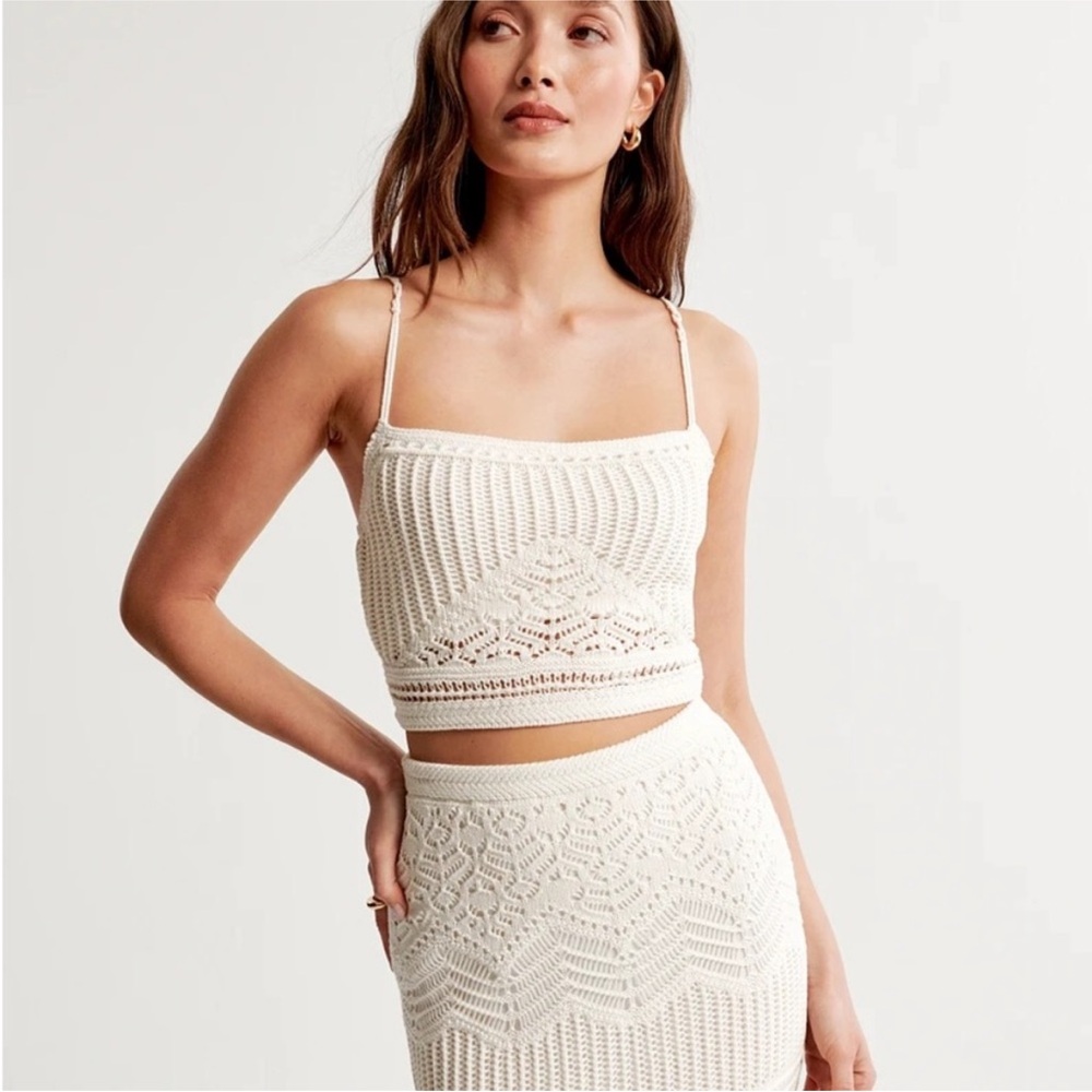 Abercrombie & Fitch A&F Crochet Style Macrame Tank top cream M boho - Picture 4 of 10